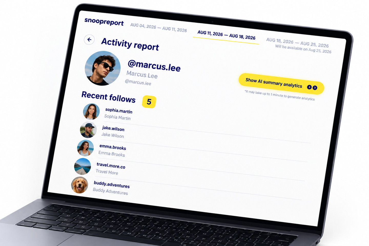 See Who Someone Follows on Instagram report dashboard on desktop