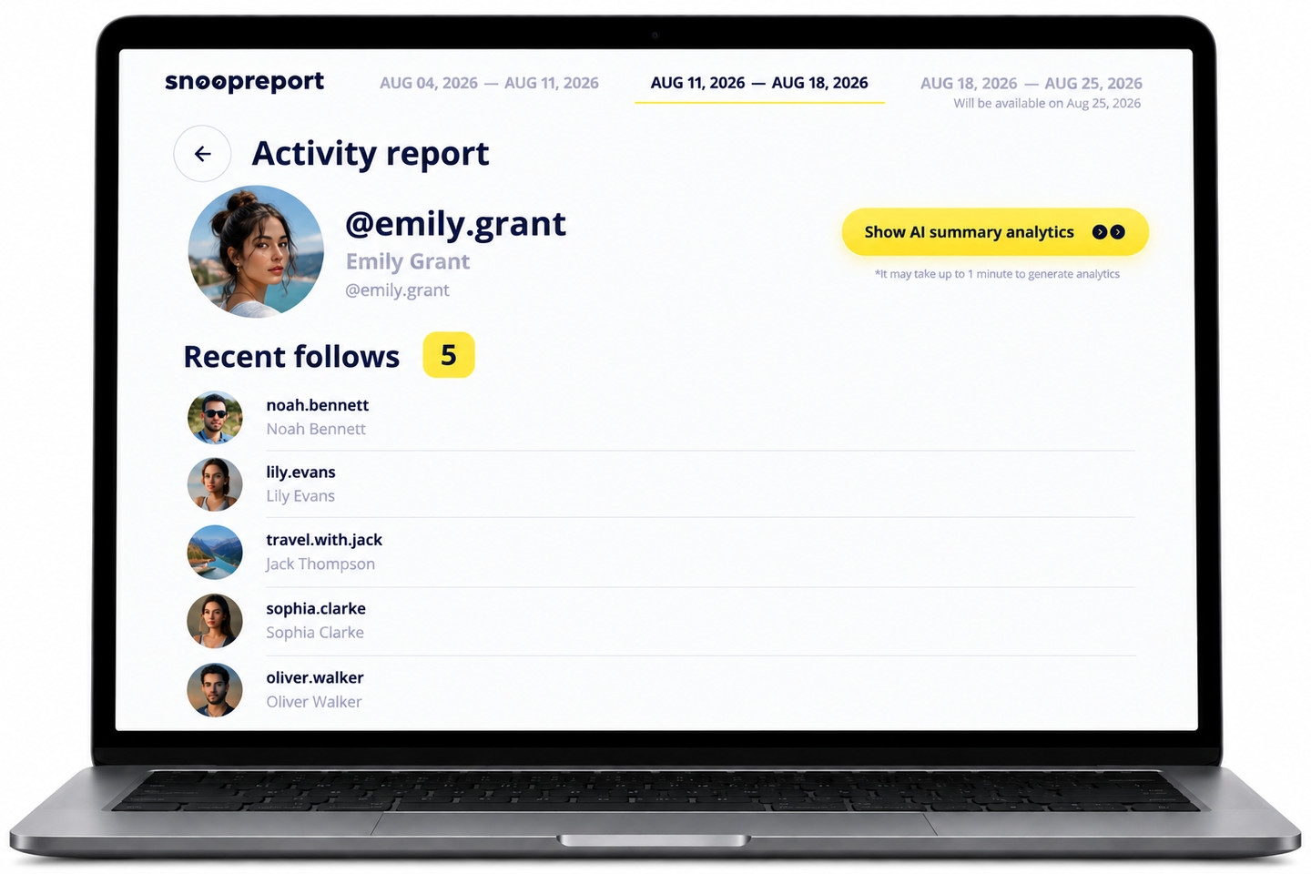 See Who Someone Recently Followed on Instagram report dashboard on desktop